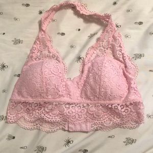 Aerie Pink Lace Halter Bralette